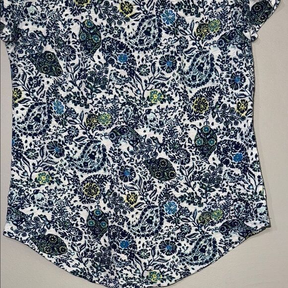Ann Taylor Blue and White Linen Blend Blouse with Floral Design - Picture 5 of 13